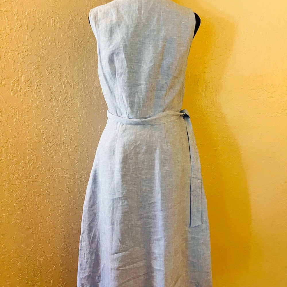 Boden Light Blue Linen Midi Dress with Multicolor Button Detail - Picture 6 of 12